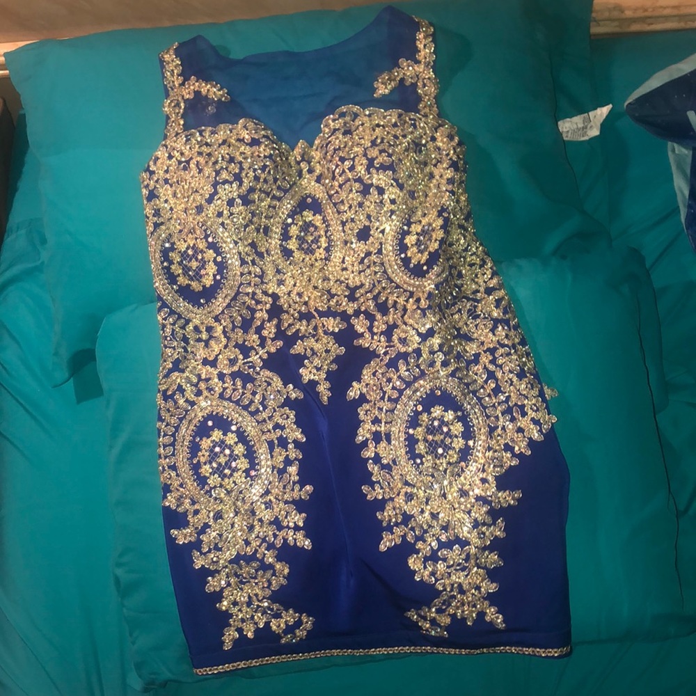 Royal blue and gold dress